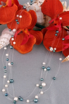 Perlenkette 5-Reihig P906 Filigran Weiss-Violett ca. 45cm Perlen auf Nylon NEU